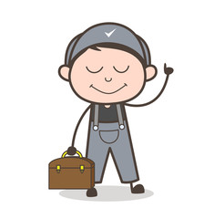 Cartoon Service Boy Slightly Smiling Face Vector Illustration