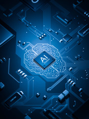 artificial Intelligence electronic circuit board future of technology 3d rendering - obrazy, fototapety, plakaty