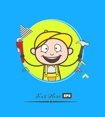 Cartoon Happy Mechanic with Wrench and Hammer Vector Illustration