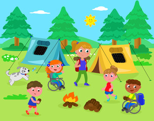 Obraz na płótnie Canvas Camping with disabled kids vector
