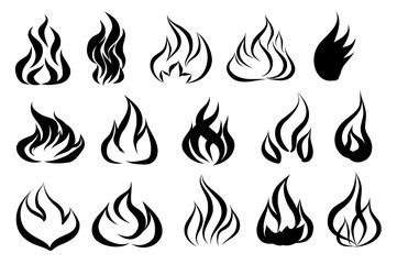 Fire tattoo vector. Fire flames tattoo set. Illustration monochrome flame