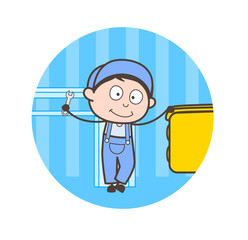Cartoon Repairman Showing Spanner Vector