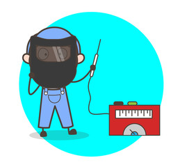 Cartoon Welder with Welding Equipments Vector