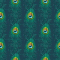 Tapeten Pfau Nahtloses Muster der Pfauenfeder. Exotischer Ornament-Hintergrund