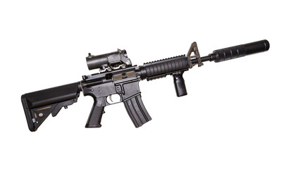 M15A4 Rifle Isolated on White Background. Rifle of the Armed Forces. Assault Rifle. Military Gun