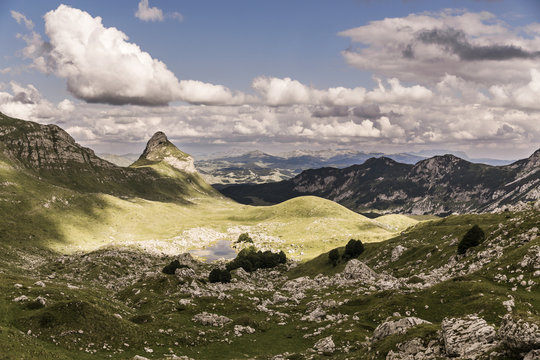 Beautiful green valley with mountains around, Durmitor Montenegro