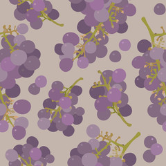 Vector seamless pattern with purple grapes on a beige background