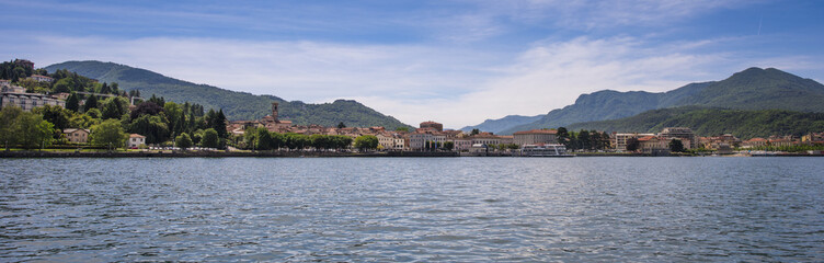 Fototapeta na wymiar View from Lake Maggiore to Colmegna - Luino, Lake Maggiore, Lombardy, Italy, Europe