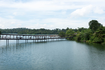 Fototapeta na wymiar View of bridge boat and lake