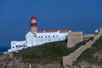 Fototapeta na wymiar Lighthouse on the cape St. Vincent close up, Portugal