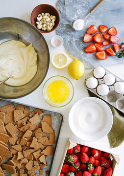 Ingredients prepared for making a cheesecake