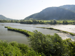 Fototapeta premium The picturesque river basin of the river Olt, Romania