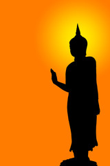 The silhouette of a Buddha image with light of intellectual