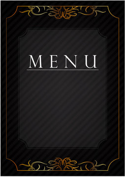 Black postcard with patterns. The inscription "menu"