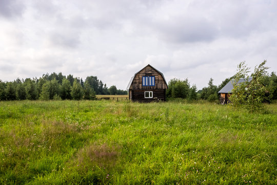 American Country Farm house With cloudy Sky