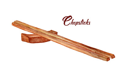 Chopsticks on white background , with clipping path, Watercolor Japanese food