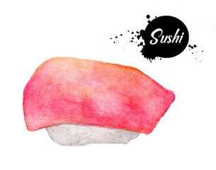 Sushi isolated on white background , with clipping path, Watercolor Japanese food
