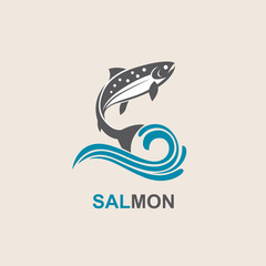 Fototapeta premium icon of salmon fish with waves