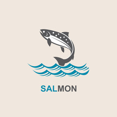 Obraz premium icon of salmon fish with waves