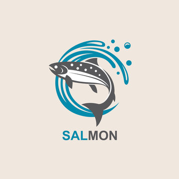 Icon Of Salmon Fish With Waves