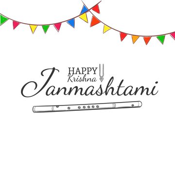 Happy Krishna Janmashtami concept. Poster, Banner, Card.Vector hand drawn illustration. Sketch style. Design template