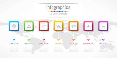 Fototapeta na wymiar Infographic design elements for your business data with 7 options, parts, steps, timelines or processes. Vector Illustration. World map of this image furnished by NASA