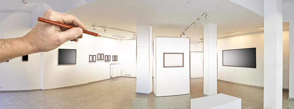 Drawing and planned exhibition gallery