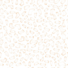 Kids shoes, set, collection of fashion footwear, seamless pattern. Baby, girl, boy, child, childhood. Vector design isolated illustration. Brown outlines, white background.