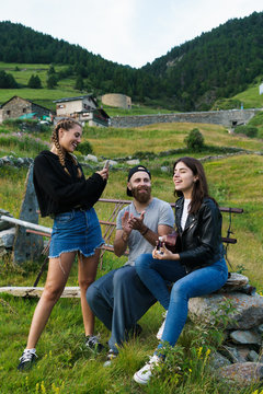 Friends singing in nature