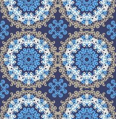 Endless turquoise background with ethnic ornaments with mandalas. Floral wallpaper. Decorative ornament for fabric, textile, wrapping paper