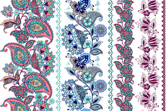 Set of oriental seamless paisley patterns. Floral wallpaper. Decorative ornament for fabric, textile, wrapping paper. Traditional oriental seamless paisley pattern