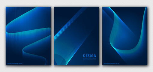 Set layouts of brochures, templates. Abstract blue background for cover design, magazine, flyer. Outline geometric pattern, line design. Vector illustration