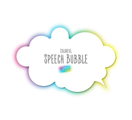 White speech bubble with multi colored blurred edges. Sticker of dialog thought with space for your text