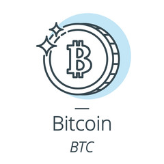 Bitcoin cryptocurrency coin line, icon of virtual currency