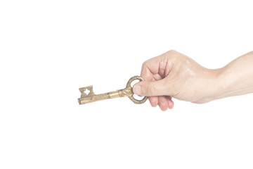 man's hand with antique golden key