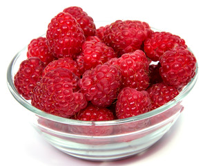 ripe raspberries isolated on white background close up