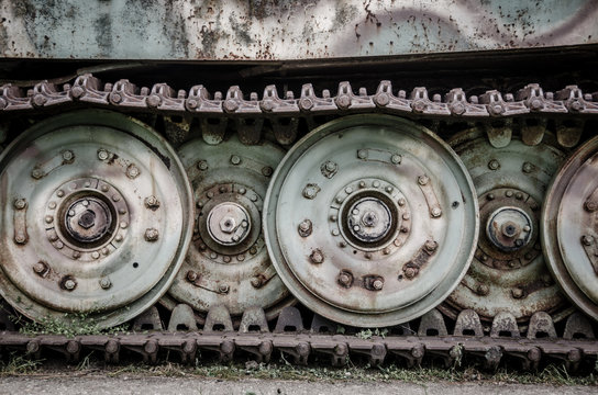 Detail shot of a German Tiger Tank, caterpillars