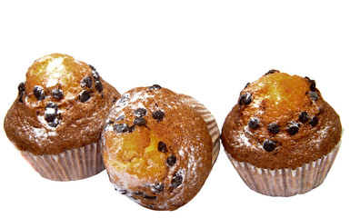 chocolate chip muffin isolated on white background