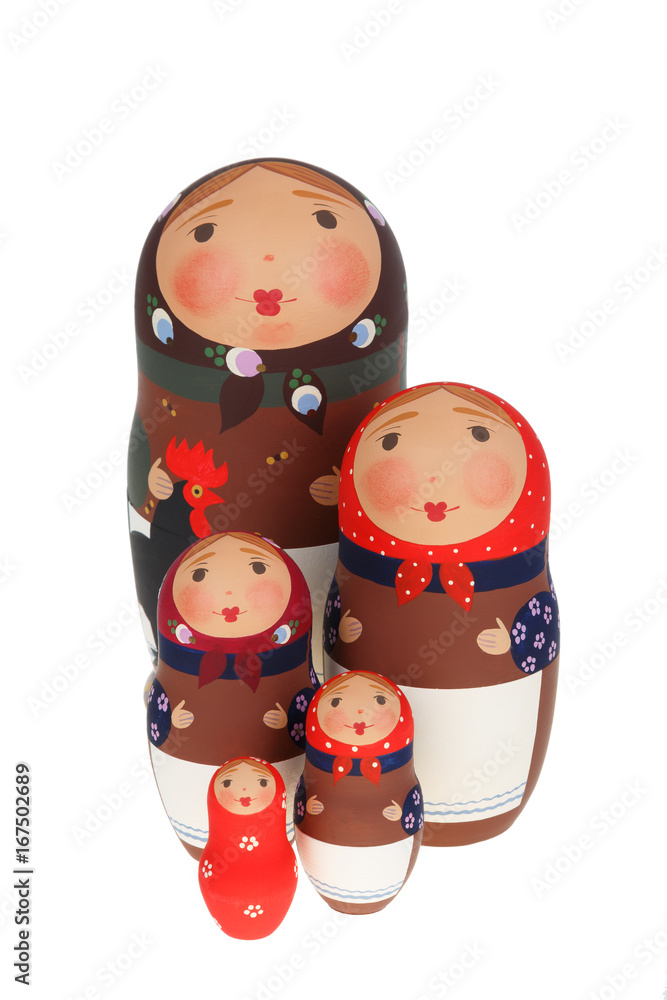 Wall mural Set of Russian dolls Babushka Matrioshka isolated on white background