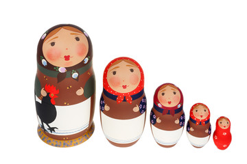 Set of Russian dolls Babushka Matrioshka isolated on white background