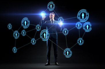 businessman with virtual network contacts