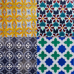 Detail of the traditional tiles from facade of old house. Decorative tiles.Valencian traditional tiles. Floral ornament. Majolica, Watercolor