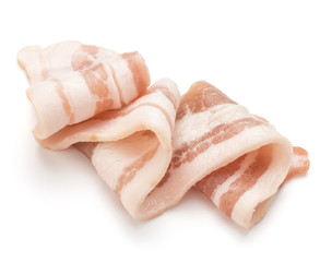 sliced pork bacon isolated on white background cutout