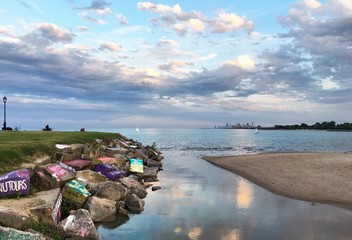 View of Chicago Skyline and Lake Michigan (Lakefill in Evanston)