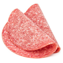 Salami smoked sausage slices isolated on white background