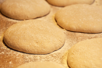 close up of yeast bread dough at bakery