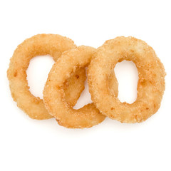 Crispy deep fried onion or Calamari ring isolated on white background