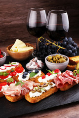 Italian antipasti wine snacks set. Cheese variety, Mediterranean