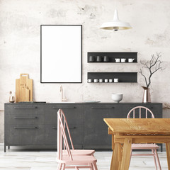Mockup interior kitchen in loft style. 3d rendering. 3d illustration.