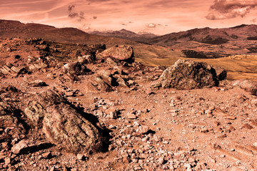 Fototapeta premium martian landscape with rocks